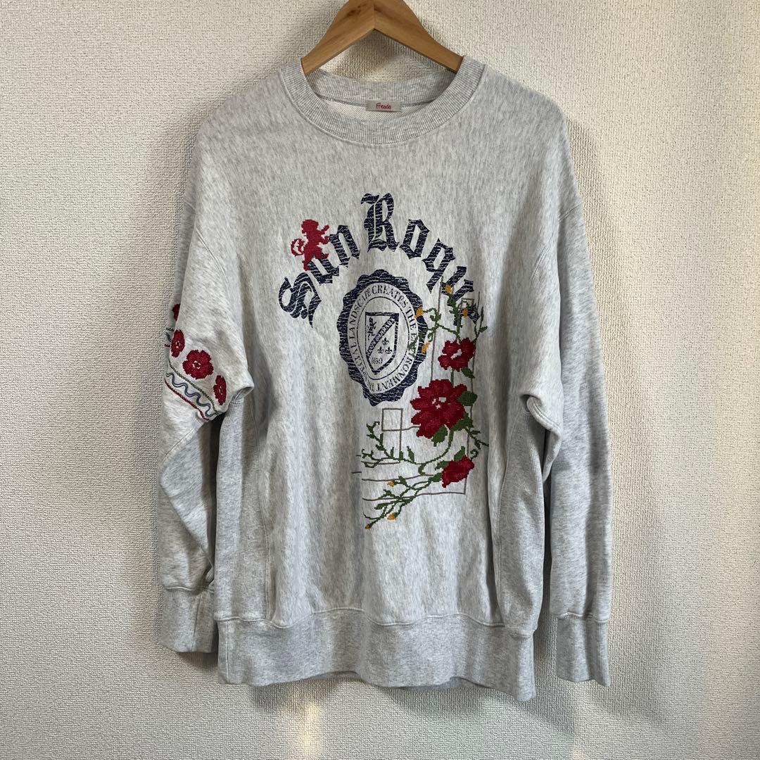 【美品】Freada フリーダ クロスステッチ刺繍 カレッジスウェット フリー