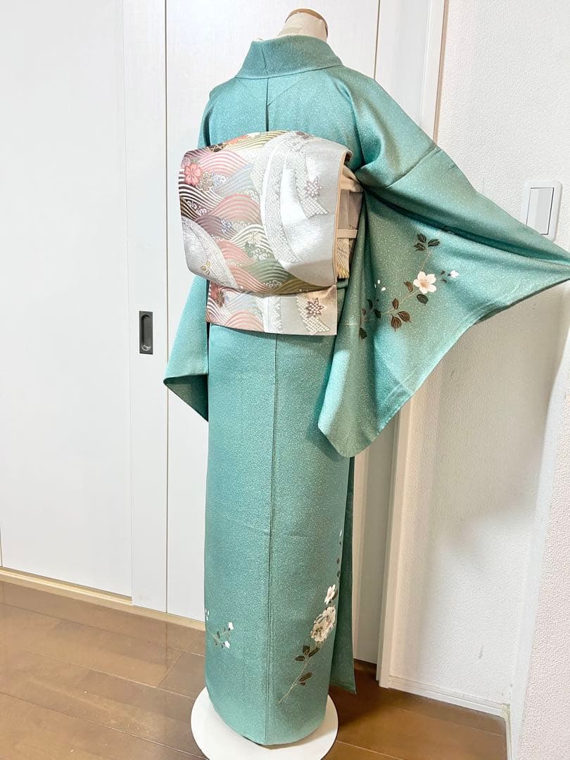 美品　裄丈長め　しつけ糸付き　正絹訪問着　フルセット4点　入学式　お宮参り