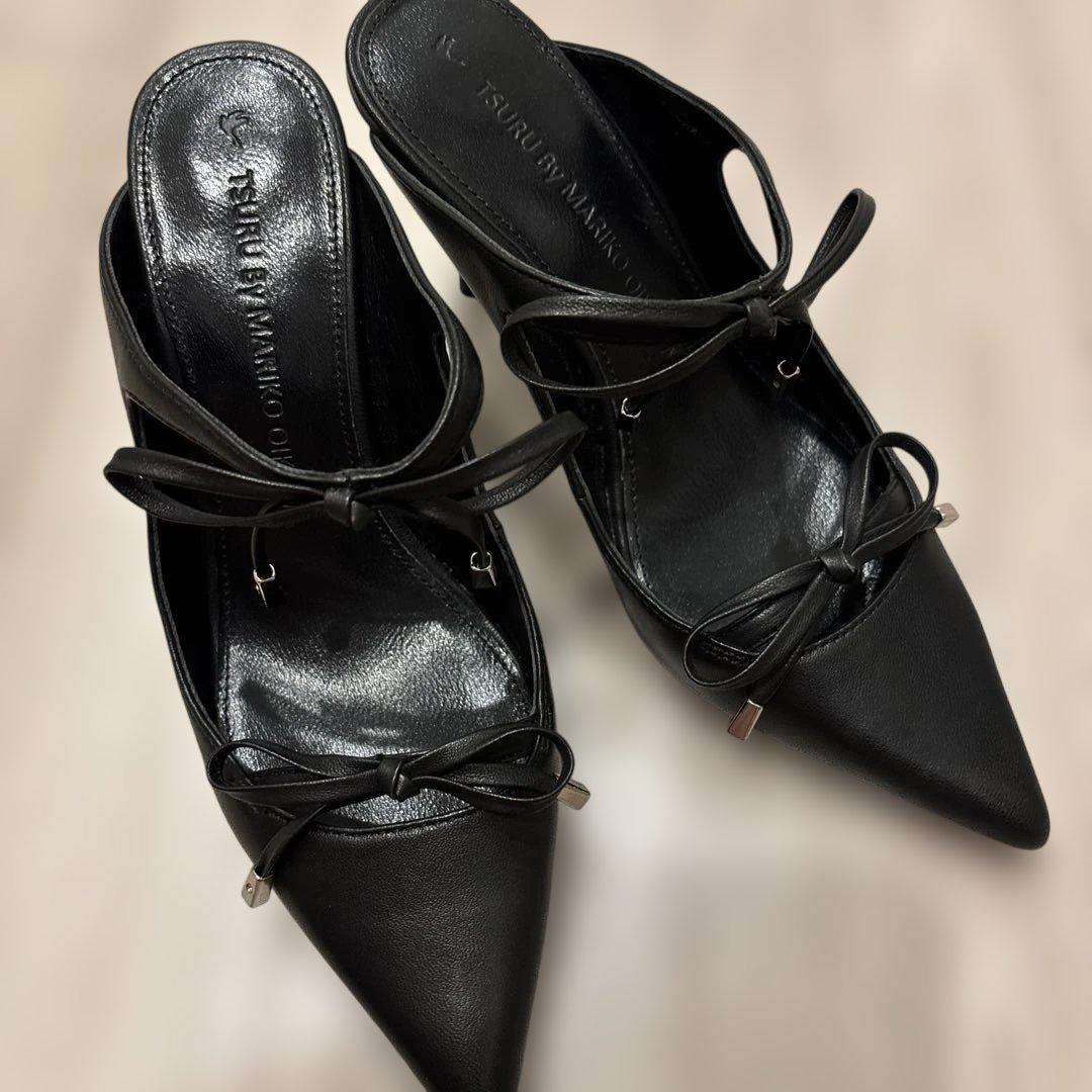 ☆ツルバイマリコオイカワ　パンプス　ヒール　ミュール　リボン　レザー本革