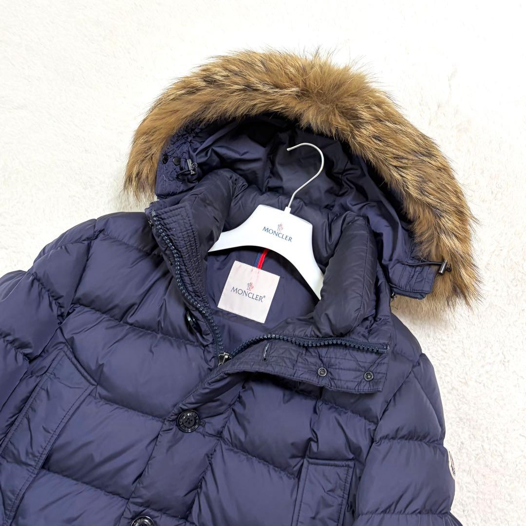 【美品】モンクレール クルーニー ダウンジャケット リアルファー ネイビー 3