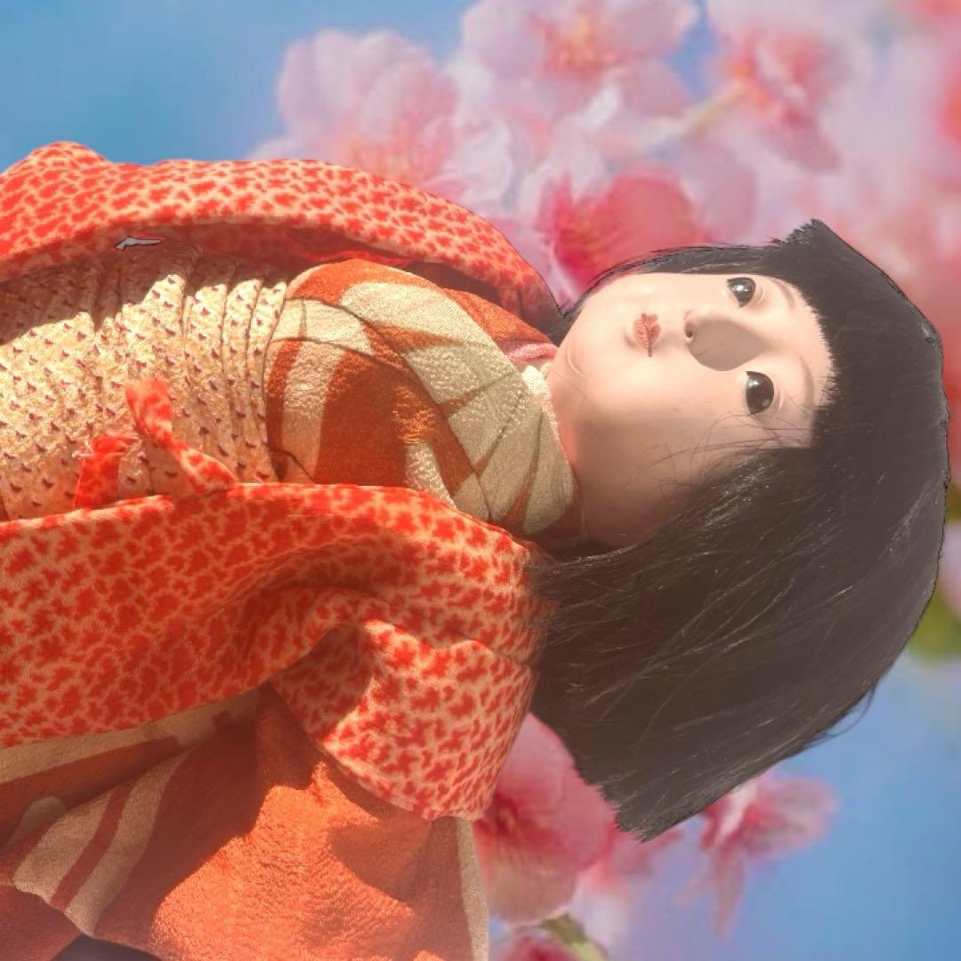 市松人形 石黒人形店 大正 ガラス目 3つ折れ 抱き人形 縮緬着物 1912年~