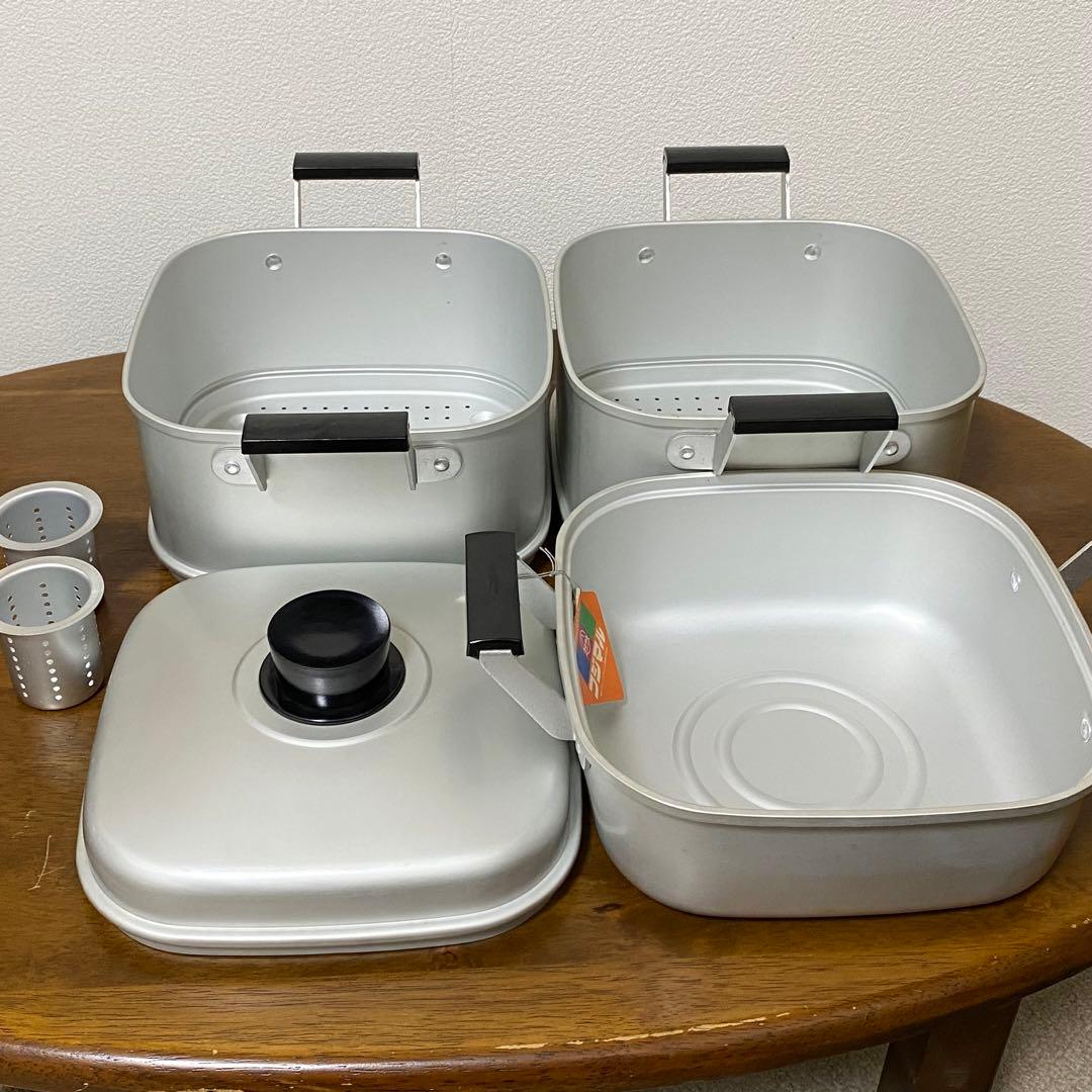 フジマル　二重角蒸器　内径22cm高さ11cmの二段【新品　未使用　昭和レトロ】