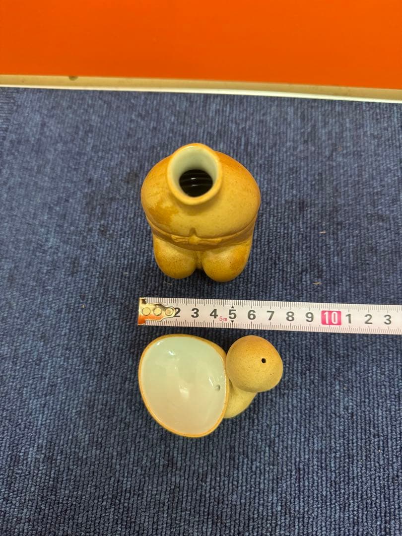 1735 美品 春画陶器 変型おかめ酒器揃　徳利1客　盃2客