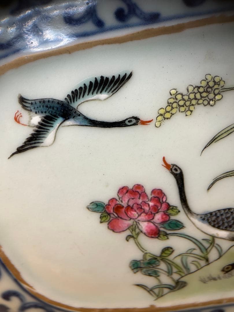 希少 大清道光年製 手描 粉彩 牡丹双鳥図 壁瓶　中国古美術 古玩