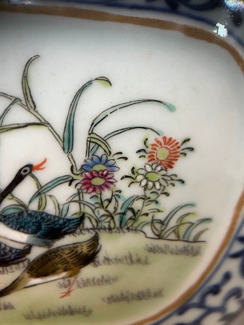 希少 大清道光年製 手描 粉彩 牡丹双鳥図 壁瓶　中国古美術 古玩