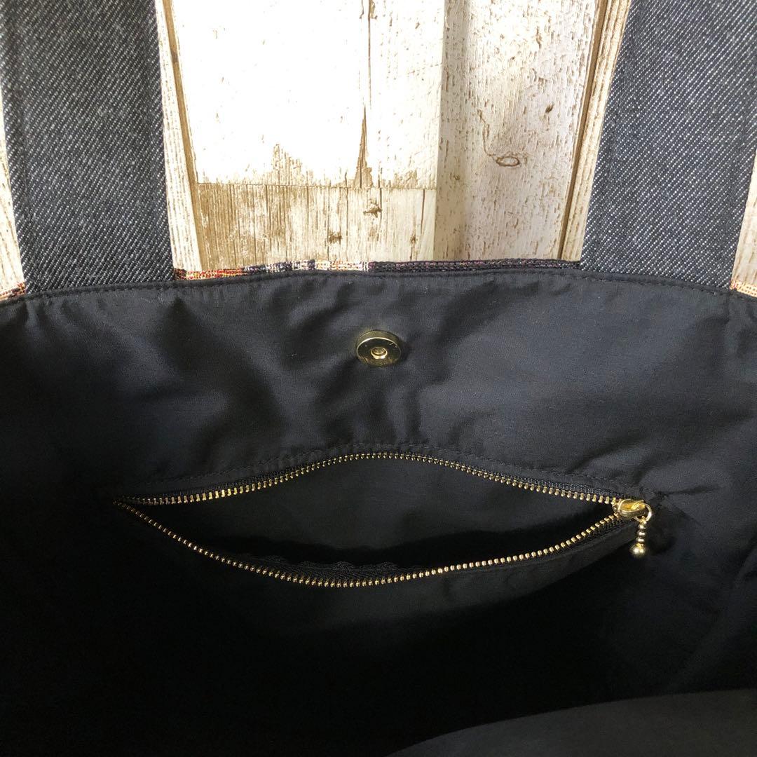 ACHACO　トートバッグ　ハンドメイド　ブラック　ゴールド【新品デニム】