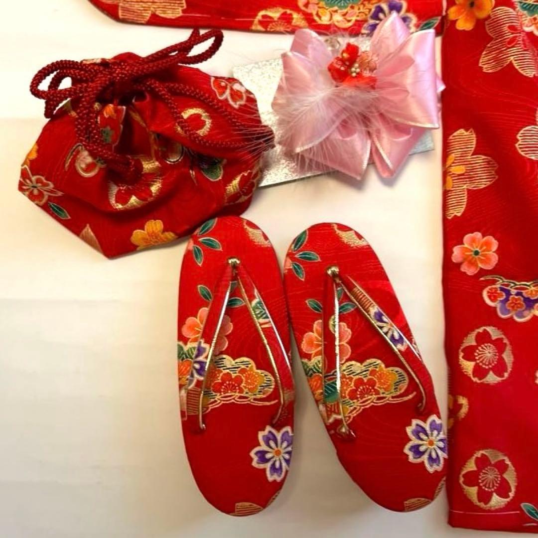 七五三 3才祝着セット新品未使用品　赤きもの&被布セット　草履巾着