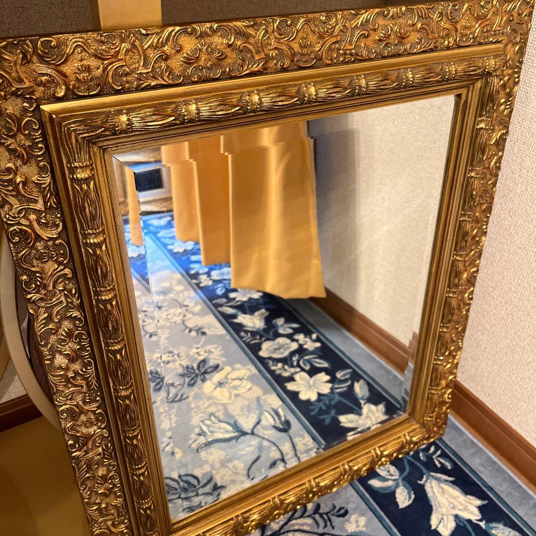 【るり】装飾的なゴールドフレームミラー 中型