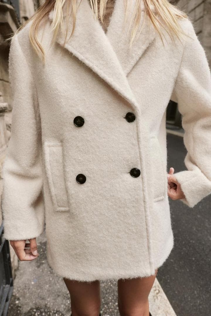 ZARA ザラ ブークレダブルブレストミディ丈コート XS
