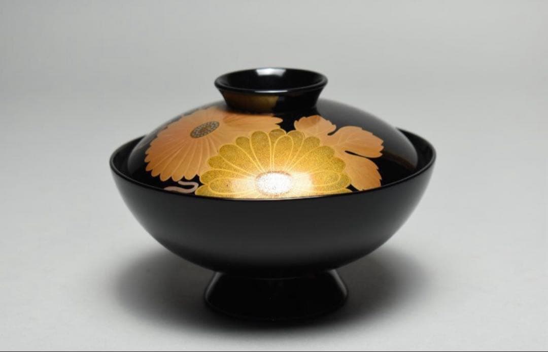 輪島塗　蒔絵菊花図　五客