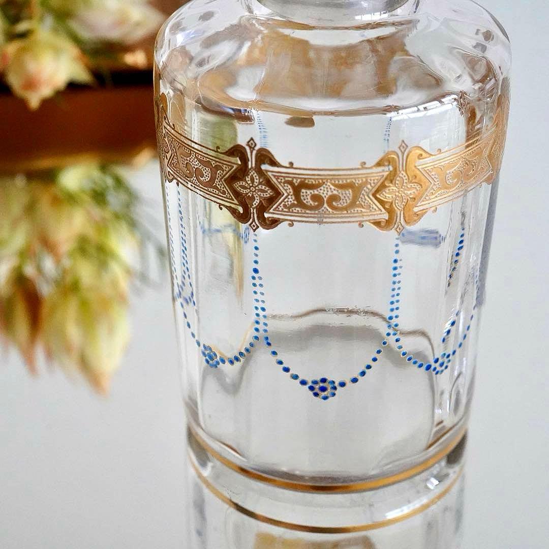 オールドバカラ 金彩×青エナメル彩 香水瓶L★シュヴァリエ作品 BACCARAT