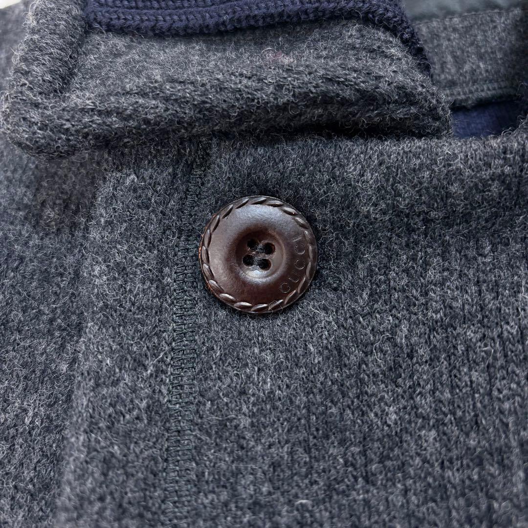 347【美品・超希少】グッチ☆革ボタン付け襟Pコート ニット襟 アーカイブ