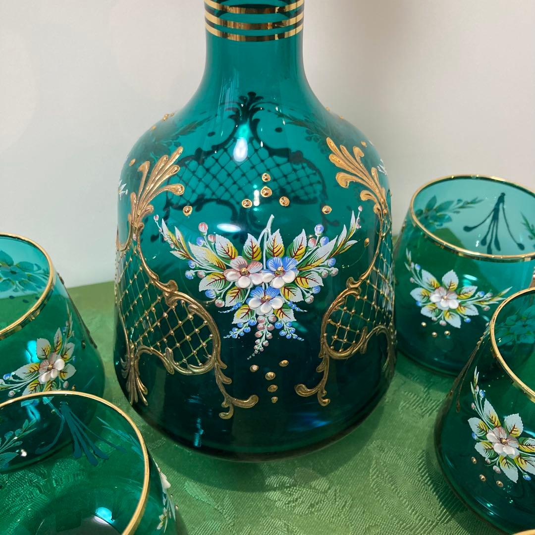 ベネチアンガラス デカンタとグラスセット