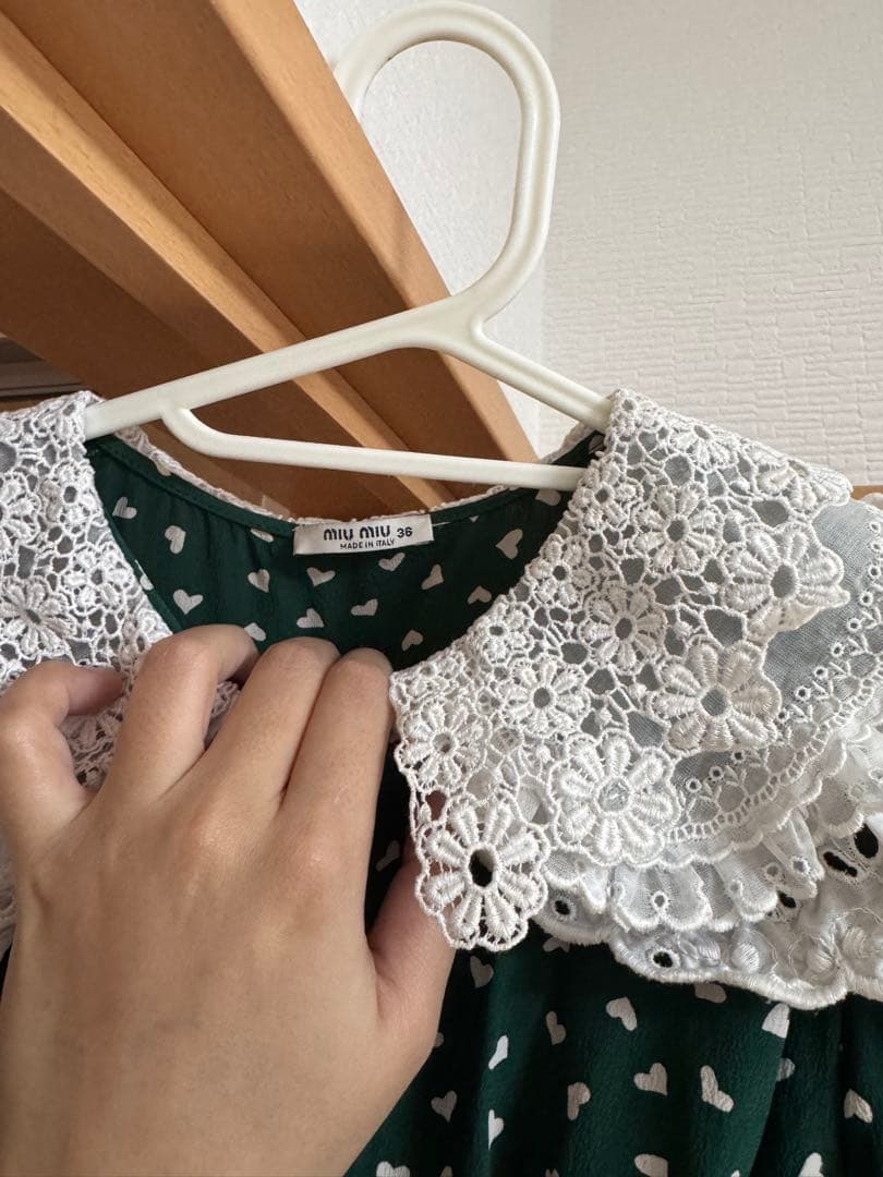 miumiu ミウミウ　ハート柄緑色ミニワンピース