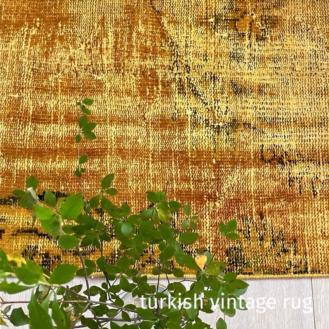 超ロング/オーバーダイ　幸福イエロー　グリーン　ランナー　トルコヴィンテージラグ