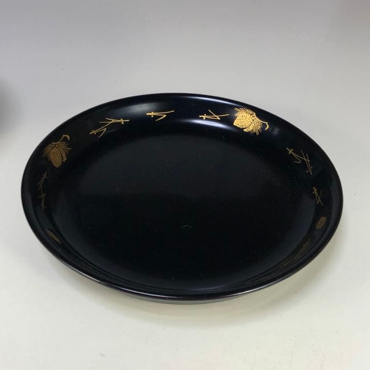 木製漆器沈金松双鶴皿付き盃洗