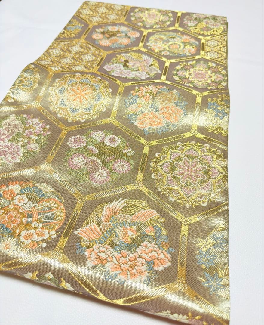 高級 袋帯 正絹 六通柄 ゴールド 金糸 フォーマル 訪問着 留袖 色無地