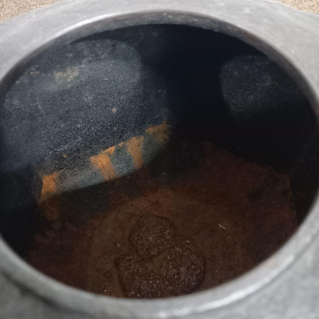 鉄製 六角形 茶釜 銅製蓋付き 時代物