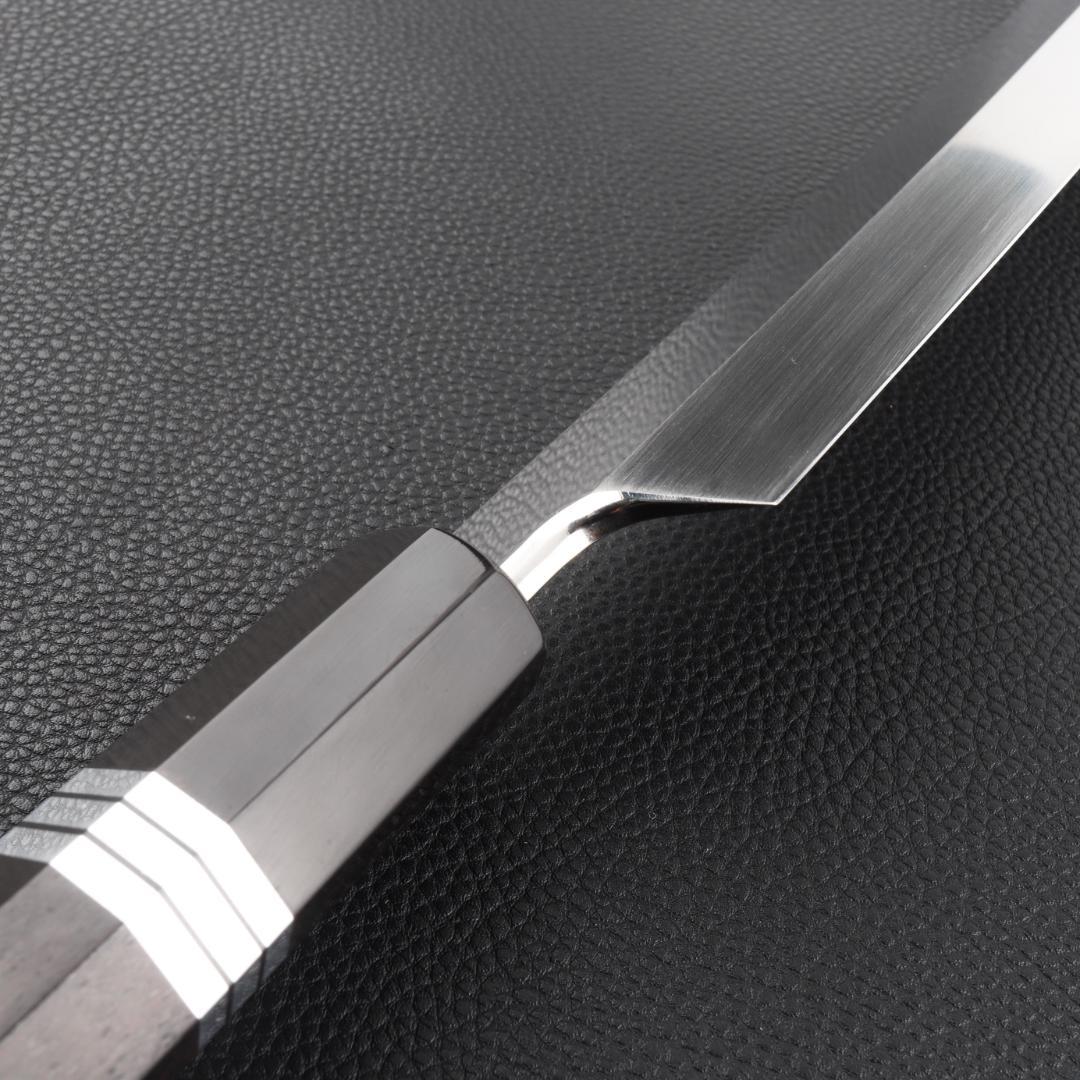 11071鬼反り先丸包丁尺二鏡面仕上げ刺身包丁刃は究極の切れ味黒檀五本銀巻八角柄