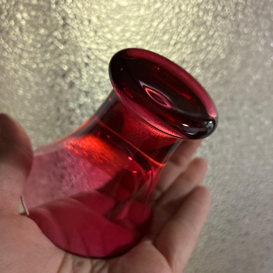 骨董　時代ガラス　希少　金赤ガラス　ラッパ型　厚底　酒器　アイスクリームコップ