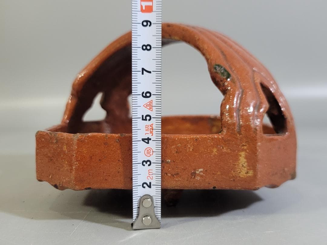 茶道具 赤楽 菊絵 手付 四方鉢 楽印 了入 古美術 DT280