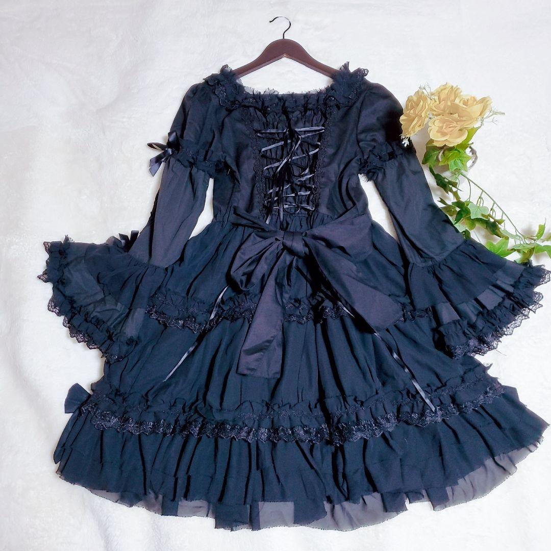 ボディライン フリル ワンピース ゴスロリ ロリータ 2way ブラック　2L