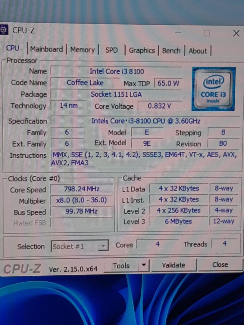 自作PC　i3 8100・8GB・SSD180GB・Win11