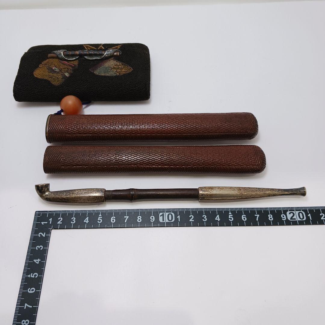 専用 Y2978-6 時代物 象嵌銀金具 煙管筒 煙草入 キセル筒