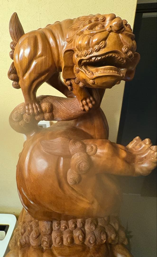 超大型　狛犬　木彫 魔除け 狛犬 高さ100cm 43kg 獅子 置物 彫刻