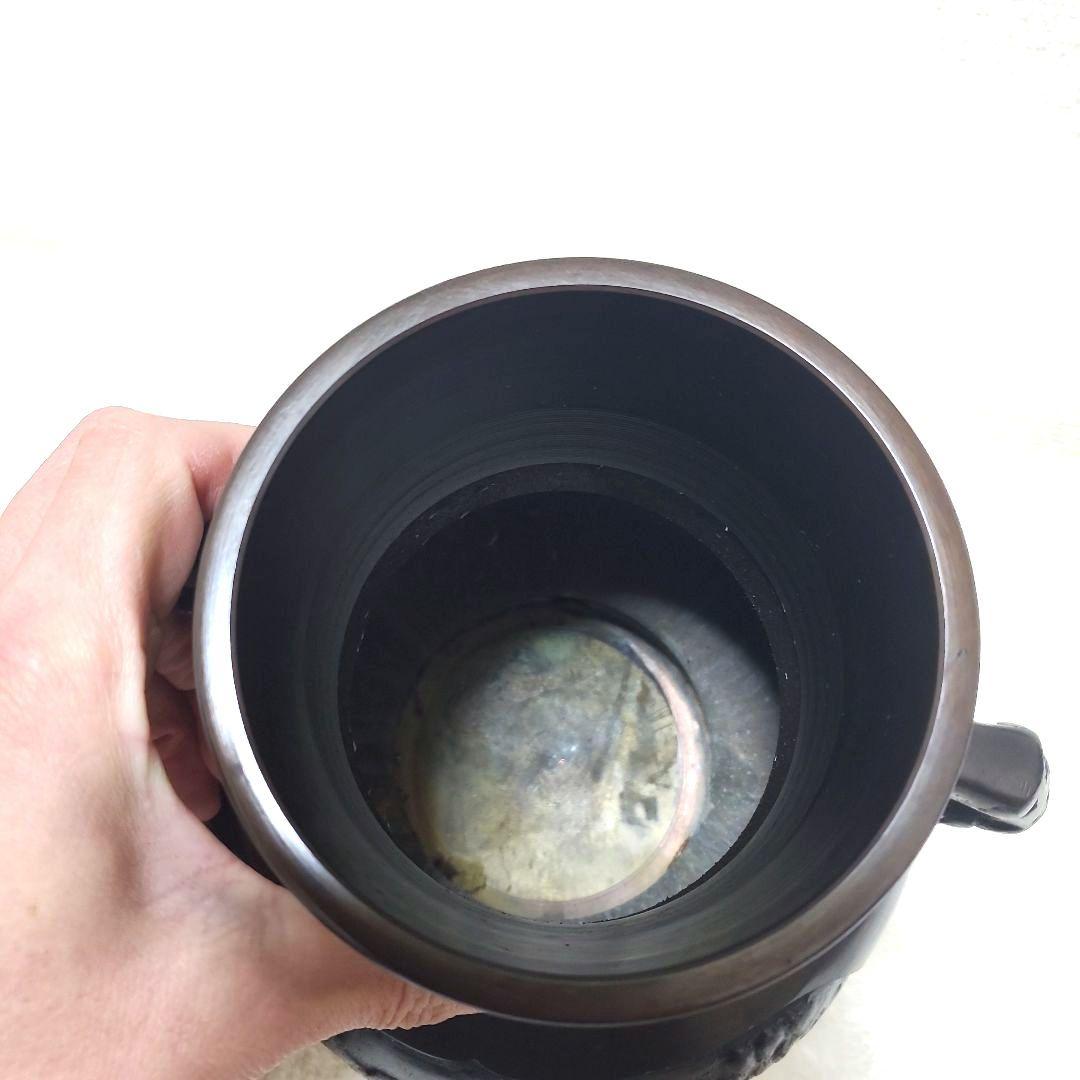 銅製 薄端（うすばた）三足 花器 鳥文 耳付き 床の間 置物 華道 茶道