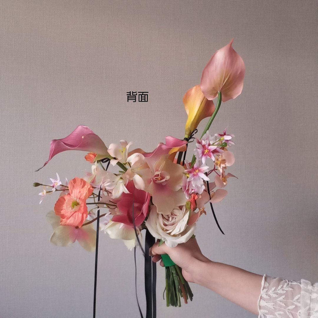 ピンク　オレンジ　イエロー　胡蝶蘭　カラー　アンスリウム　ウェディングブーケ造花