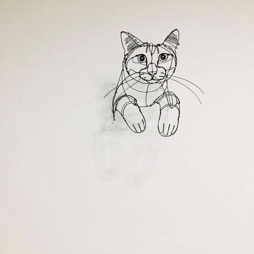 ワイヤーアート　ワイヤークラフト 花とねこ