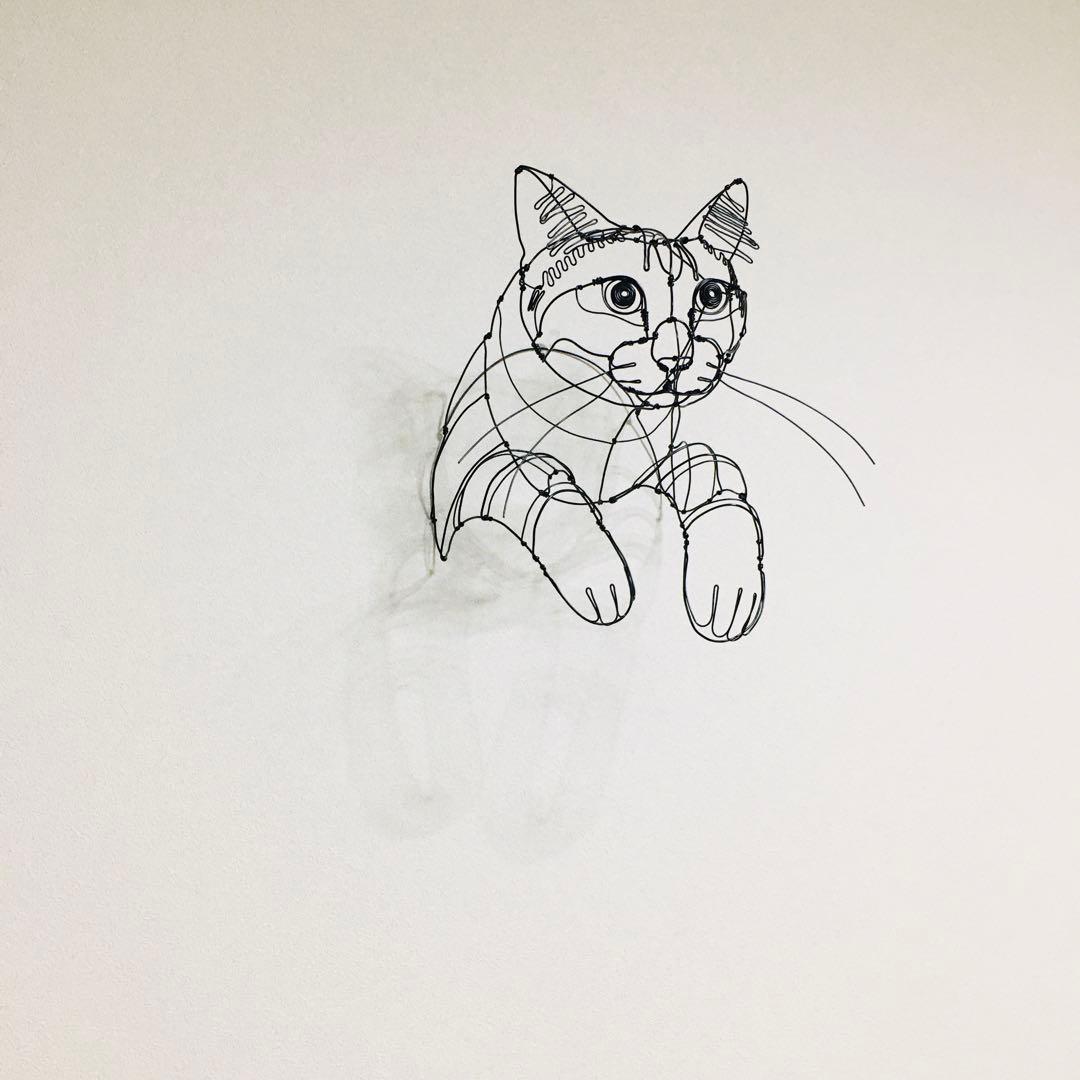 ワイヤーアート　ワイヤークラフト 花とねこ