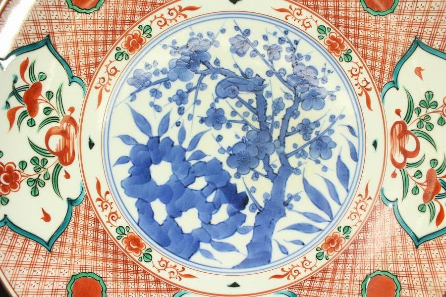 九谷 呉須赤絵 飾皿 φ32.2cm 共箱 作家物 未使用(ZE593)