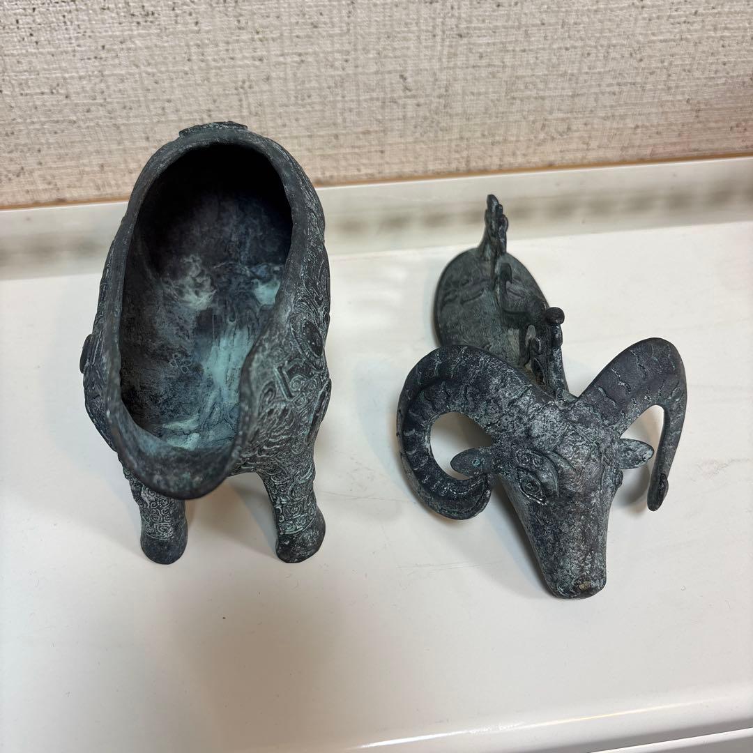 青銅器　羊の形装飾品羊尊 盛酒器 置物 祭祀品 古美術