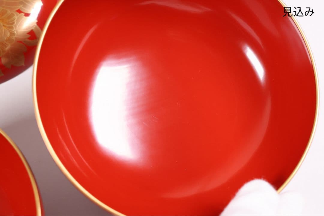 【MB178】輪島塗 花鳥金蒔絵 朱塗椀 二客 煮物椀 天然木漆塗 鶯牡丹 昭和