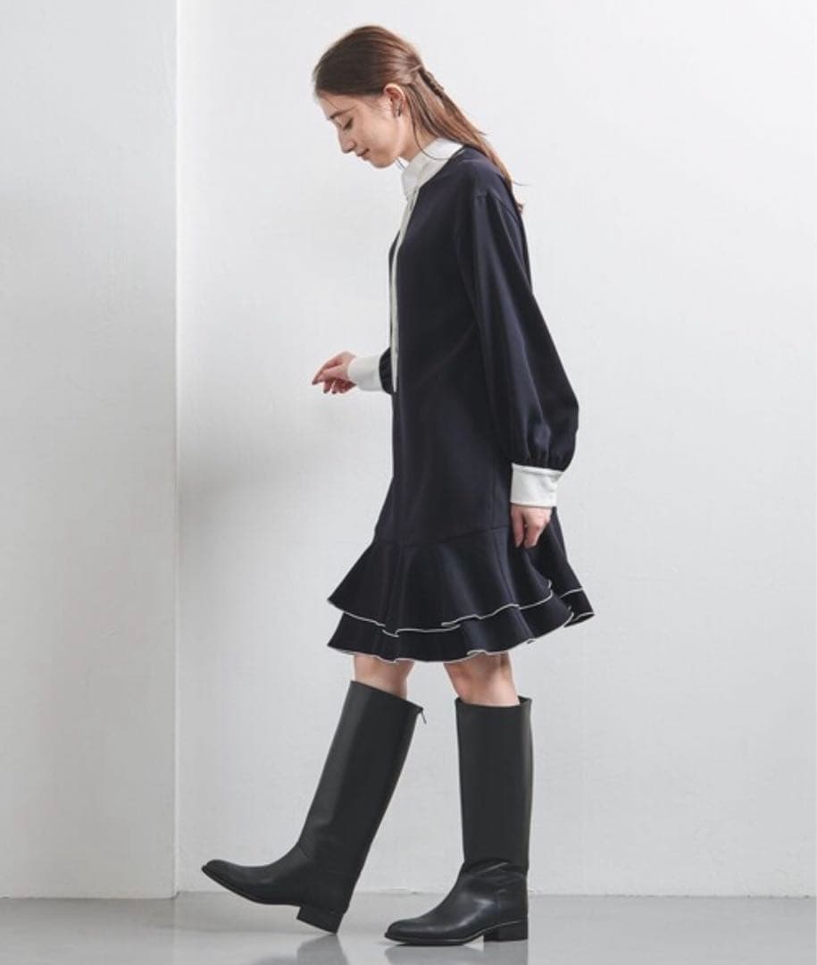 【美品】UNITED ARROWS ティアードミニワンピース ネイビー