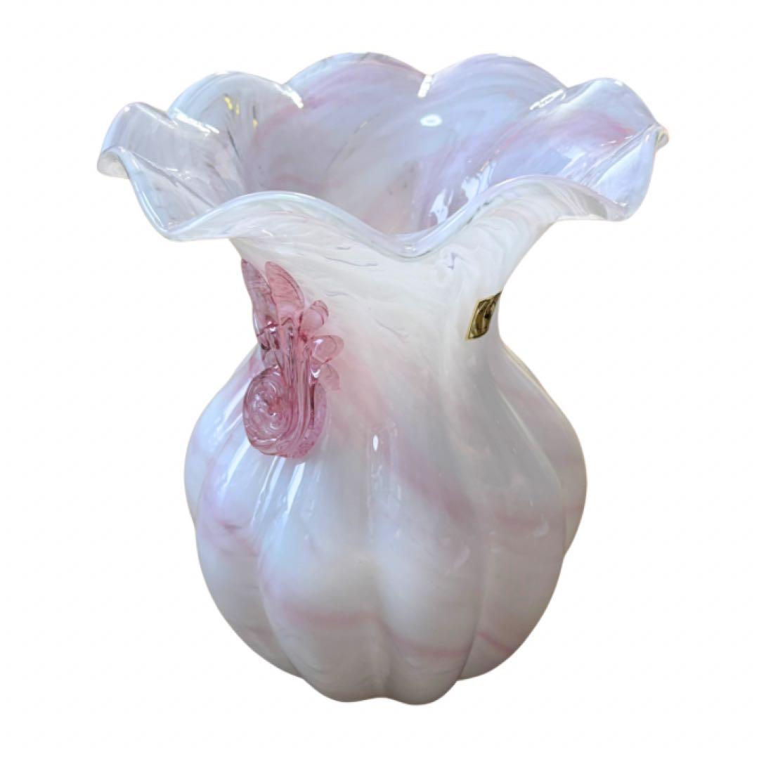 IWATA GLASS 岩田ガラス 花瓶 フラワーベース マーブルピンク