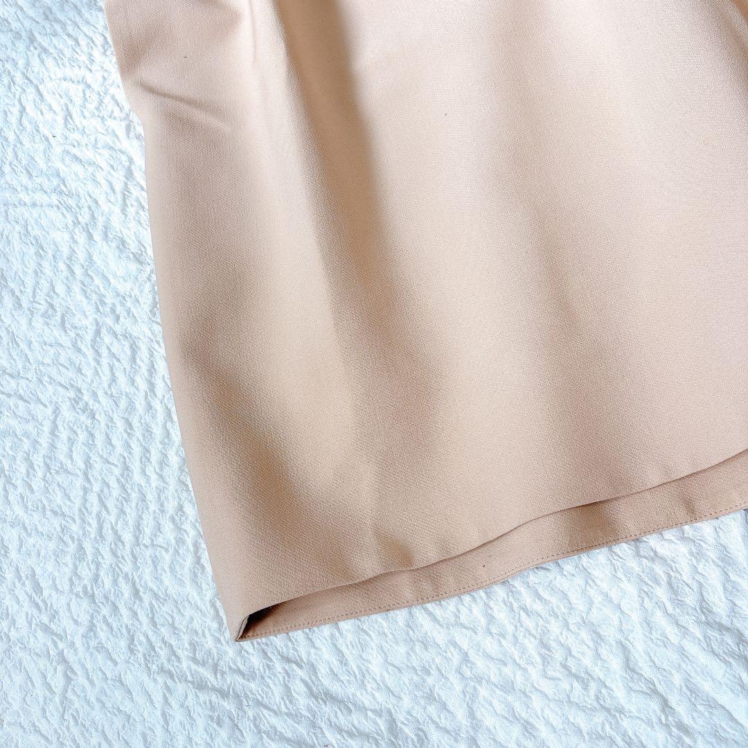 YOKOCHAN コクーンワンピース　ピンクベージュ　スリットネック　膝丈　L