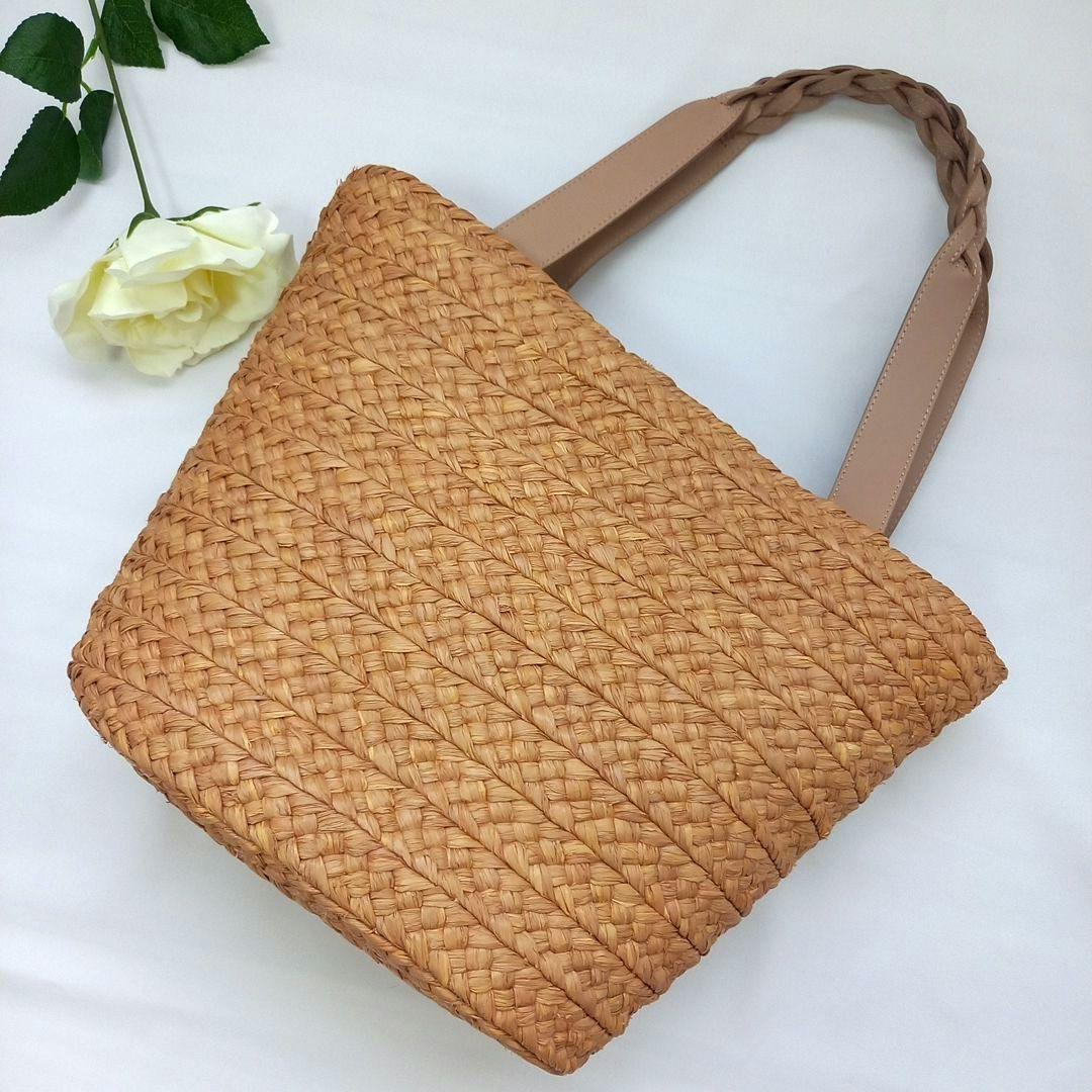 HELEN KAMINSKI ラフィア レザー トートバッグ 肩掛け カゴバッグ