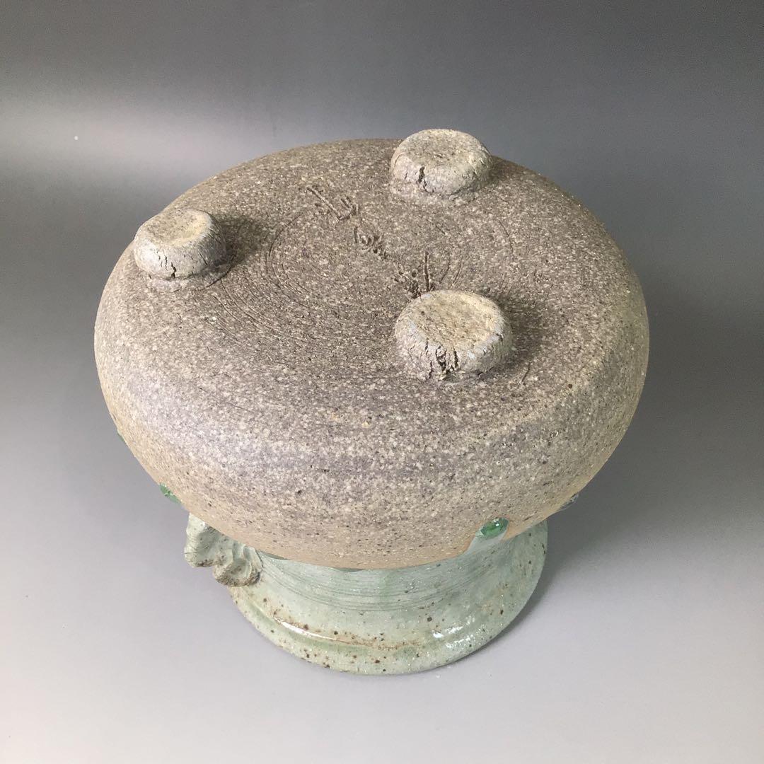 Ｒ８８７　水指　『温品焼』『本多康彦造』『耳付』『窯変水指』　共箱　茶道具