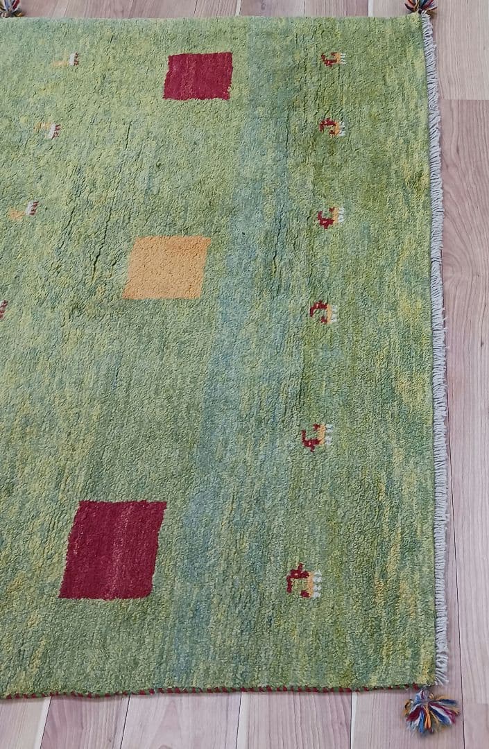 Y3064 ペルシャ絨毯 ギャッベ 手織り ウール 191×150㎝