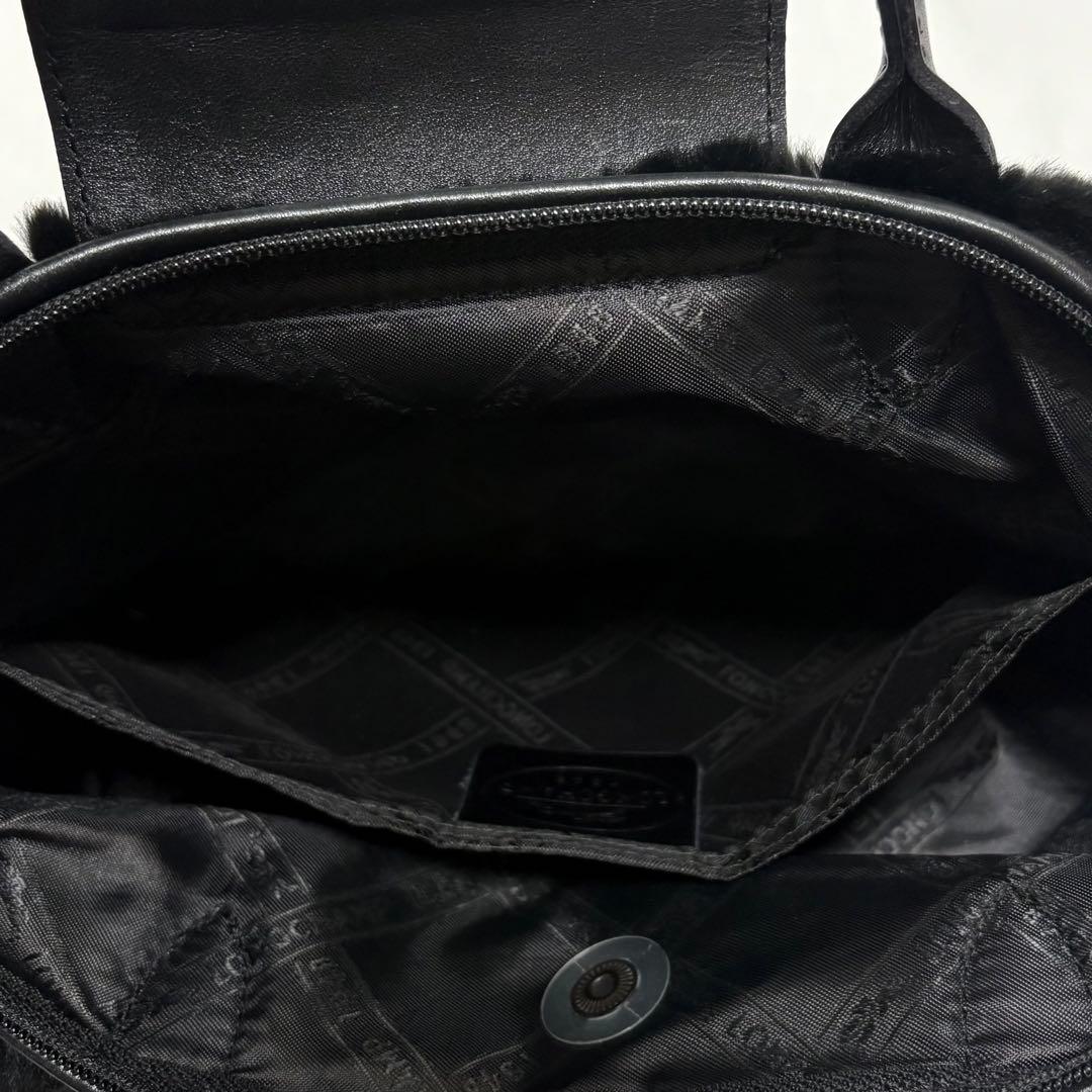 希少 ロンシャン プリアージュ ラビットファー ハンドバッグ 黒色 フランス製