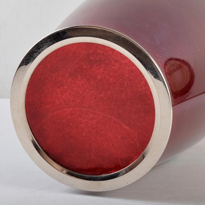 七宝焼　赤透釉　薔薇文　花瓶　唐木台・時代箱付　V　R9466