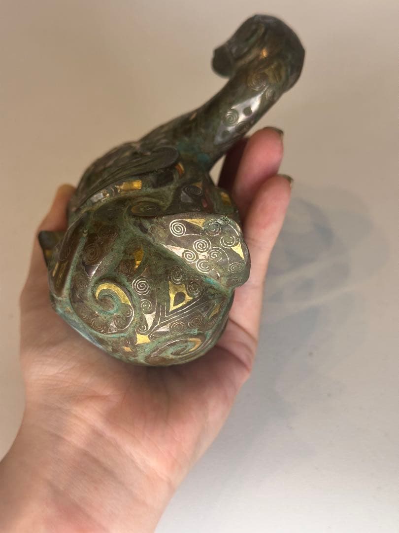 最終価格！【稀少品】中国古董 戦国時代 青銅製 鎏金錯金銀 ガチョウ置物