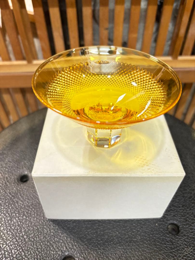 超美品 江戸被切子 二代 岳茂 作品ダイヤモンドカット 黄色 激安投売り