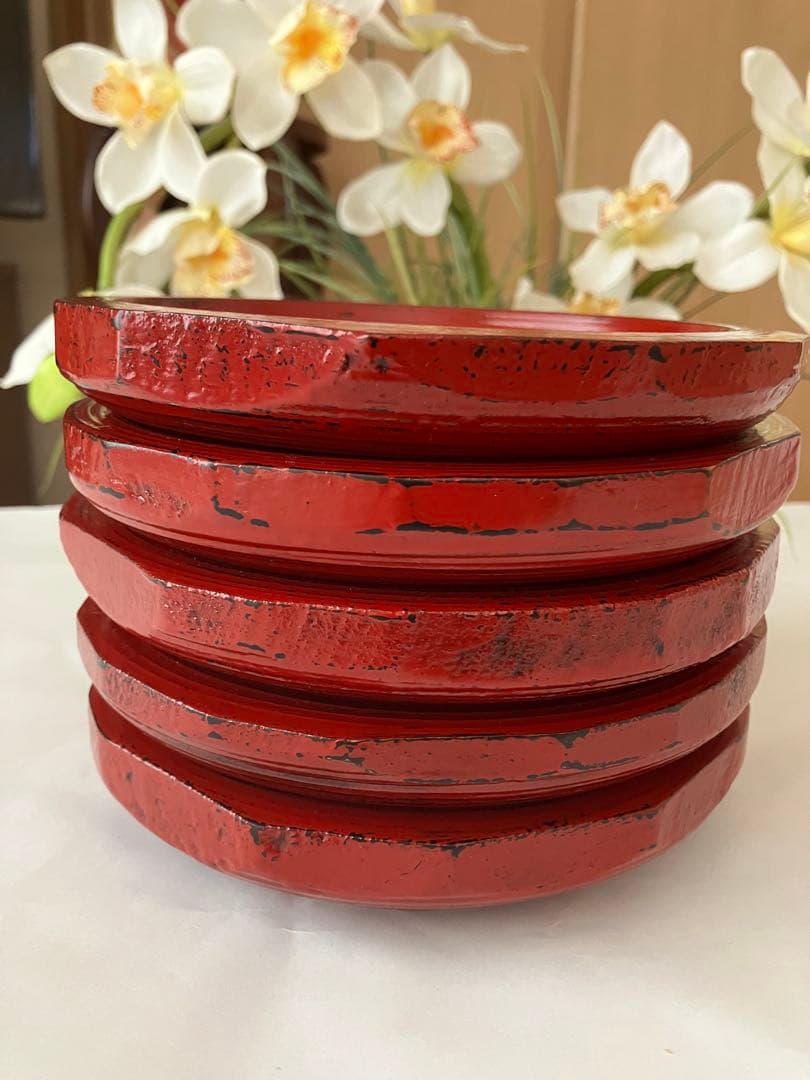 未使用❤️希少　山岸厚夫　漆 木製　粗挽き　銘々皿　5枚セット　約16.5x3.5