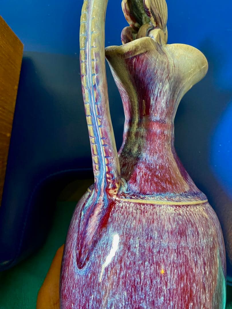 中国元時代鈞窑紫紅斑釉变龍口挚壶箱付きサイズ高さ約29cm径11cm