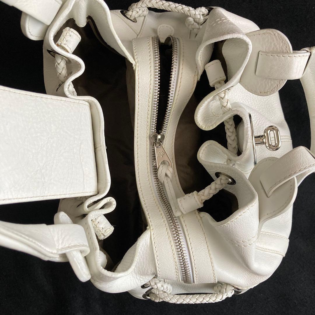 未使用に近い　マルベリー　トートバッグ　グレインレザー　ターンロック　ホワイト