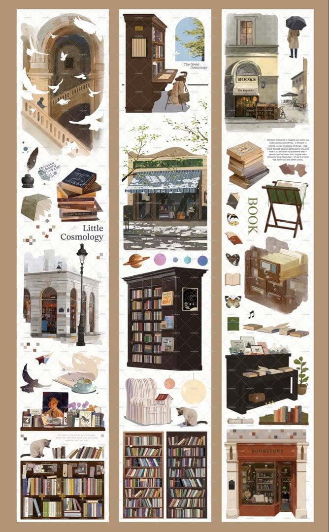 【9433】海外　5m/巻　PETマスキングテープ本棚　本　生活　装飾背景系